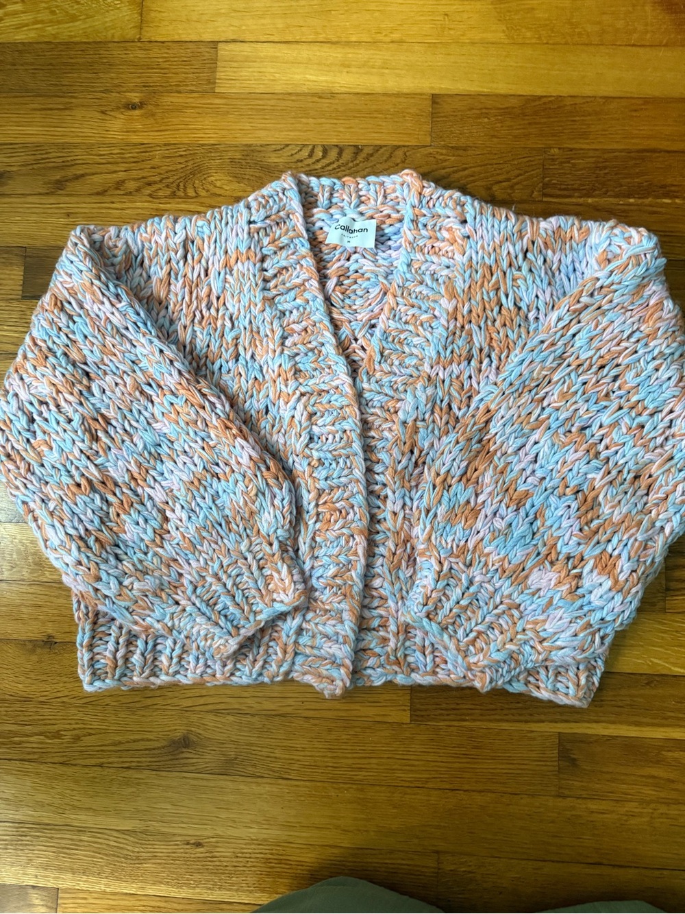 Callahan Pastel Peach & Light Blue Chunky Open-Front Cardigan